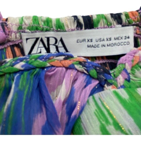 Zara Womens Mini Dress Ikat Printed XS Multicolor Ruffle 3464/270 NWT - Picture 9 of 9